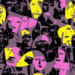 Abstract expressionism people faces pink and yellow