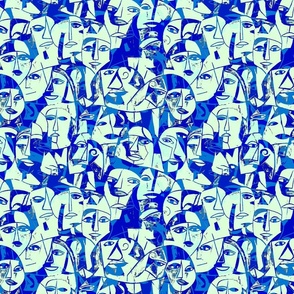 Abstract expressionism people faces blue
