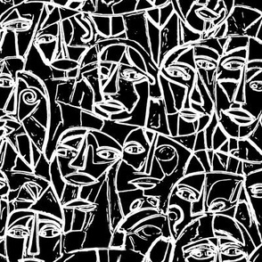 Abstract expressionism people faces black white
