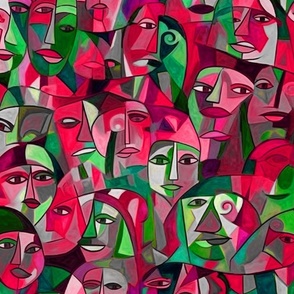 Abstract expressionism people faces	pink and green