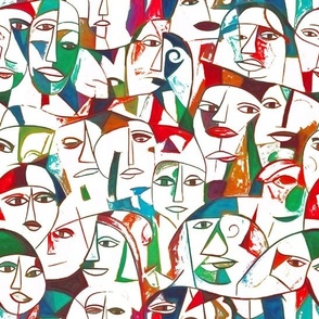 Abstract expressionism people faces	green red white