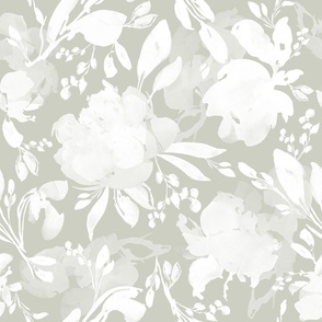Gray Green Nursery Fabric Floral Print 