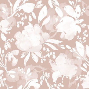 Nursery Floral Print Apricot White Flowers Hand Painted 
