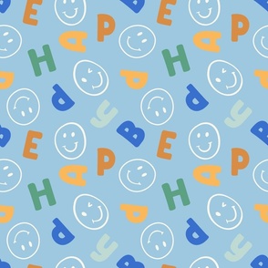 (M) Happy Smiley Faces with Letters on Baby Blue