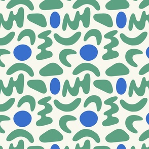 (M) Modern Playful Abstract Shapes Ecru-Green