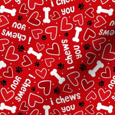 Large Scale Puppy Love I Chews You Dog Valentine Hearts Bones and Paw Prints in Red