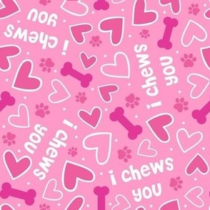 Large Scale Puppy Love I Chews You Dog Valentine Hearts Bones and Paw Prints in Pink