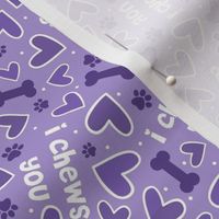 Medium Scale Puppy Love I Chews You Dog Valentine Hearts Bones and Paw Prints in Purple