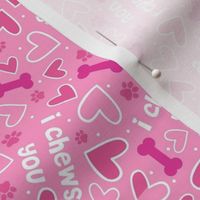 Medium Scale Puppy Love I Chews You Dog Valentine Hearts Bones and Paw Prints in Pink