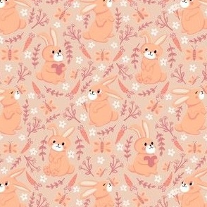 small// Bunnies Carrots Butterflies Floral Easter Pantone Peach Fuzz Pink background