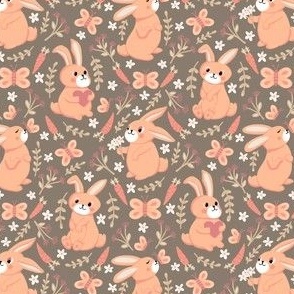 small// Bunnies Carrots Butterflies Floral Easter Pantone Peach Fuzz Taupe Background