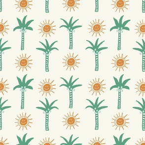 (M) Palmtree and happy sun Ecru/Green