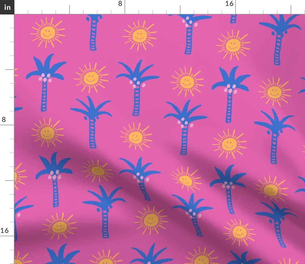 (M) Palmtree and happy sun Hot Pink/ Cobalt Blue