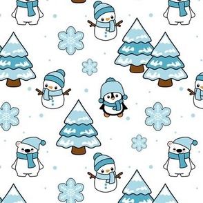 Woodland Snowman Penguin Bear Winter Snow Pine Tree