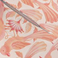 arts and crafts parakeet birds / peach on lightened 'peach fuzz' background / large scale col1 