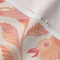 arts and crafts parakeet birds / peach on lightened 'peach fuzz' background / large scale col1 