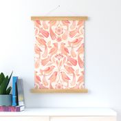 arts and crafts parakeet birds / peach on lightened 'peach fuzz' background / large scale col1 