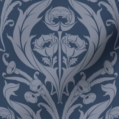Art Nouveau wildlfowers in shades of slate grey 