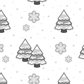 Woodland Forest Gray Pine Trees Snow 