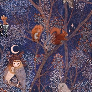 Squirrels and Owls in trees