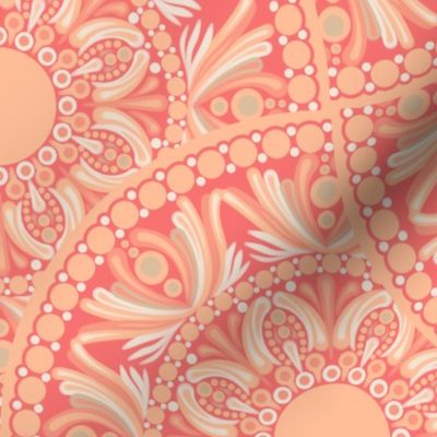 24” Parfait Peach Plethora Dot Mandala Mirrored Scallop - Large Scale