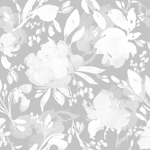 Gray White Floral Nursery Print Watercolor Silhouette 