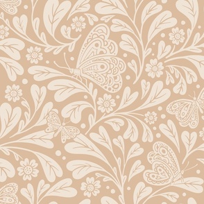 Butterfly Valentine  - Trailing Heart Shaped Leaves, Flowers and Butterflies - Pantone Honey Peach