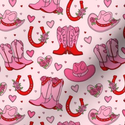 Cowgirl Valentines: Pink and Red on Pink (Medium Scale)