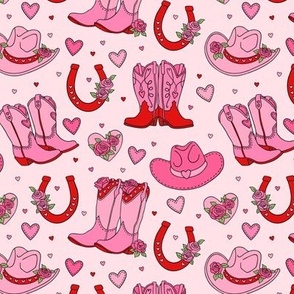 Cowgirl Valentines: Pink and Red on Pink (Medium Scale)