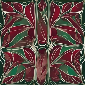 Burgundy + forest green floral abstract