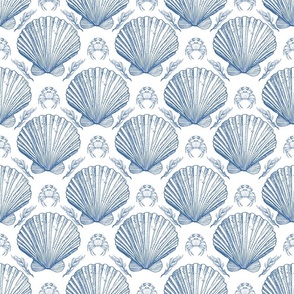 shells damask with crab and seaweed kelp 4 in toile blue