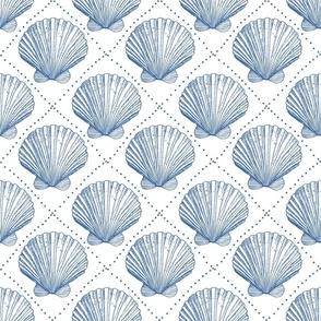 shells damask from toile blue with dots in between 3