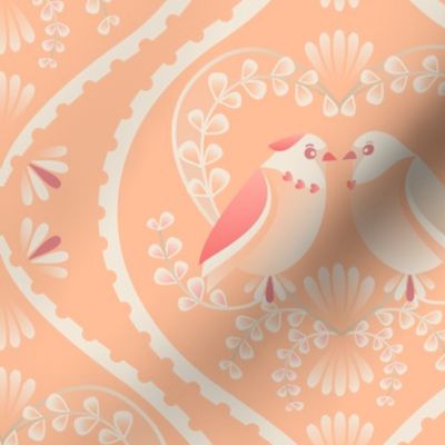 M - Peach Fuzz Love Birds Floral damask
