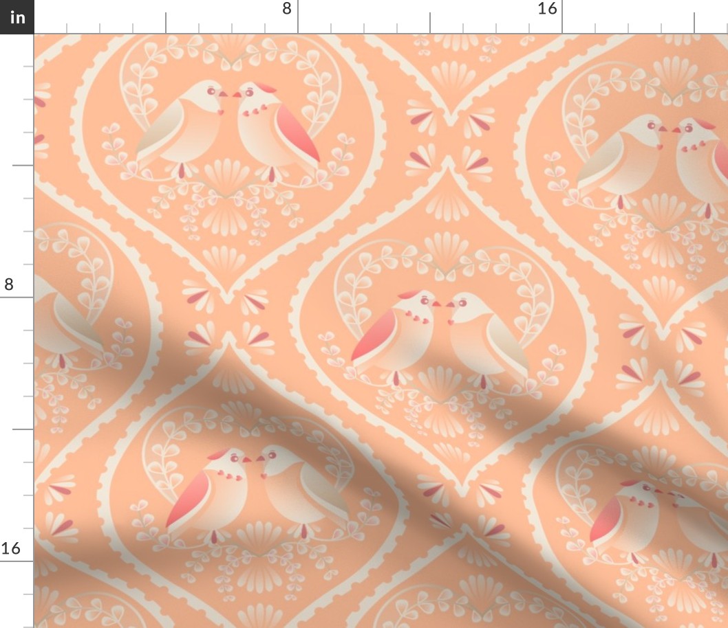 M - Peach Fuzz Love Birds Floral damask