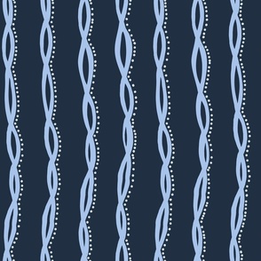 Whimsical Line of Sky blue Long Ribbon with Playful Dots on dark blue
