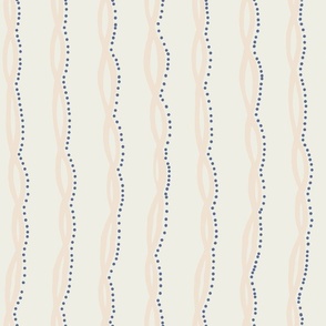 Whimsical Line of Long Ribbon with Playful Denim Blue Dots on Natural white