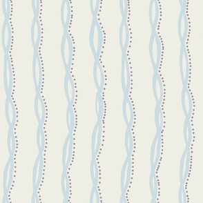 Whimsical Pure Blue Line of Long Ribbon with Playful Dots on Natural white