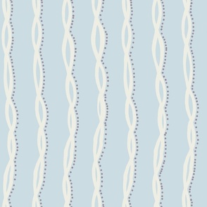 Whimsical  Natural white Line of Long Ribbon with Playful Dots on Pure Blue