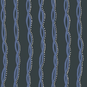 Whimsical Denim Blue Line of Long Ribbon with Playful white Dots on dark blue