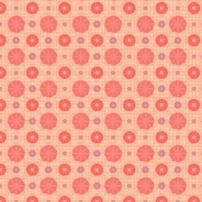 Abstract Sand Dollars, Squiggles, and Checks; MINI SCALE 1200, v02—peach fuzz, pantone 2023, floral, purple, pink, orange, check, plaid, spiral, wallpaper, bedding, curtain, sheets 