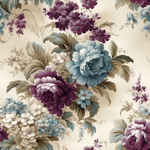 Traditional Floral Warm Purple and Blue on Cream