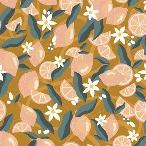Lemon Blossom - Mustard Background