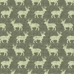 Shaggy Deer on Linen - Ditsy - Dark Forest Green Rustic Cabincore Boys Masculine Men Outdoors Hunting Cabincore
