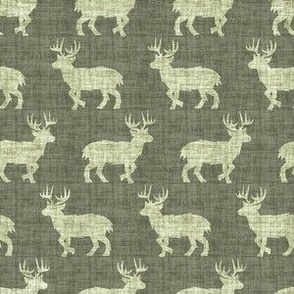Shaggy Deer on Linen - Small - Dark Forest Green Rustic Cabincore Boys Masculine Men Outdoors Hunting Cabincore