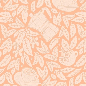 Coffee The Plant Block Print in Pantone Peach Fuzz Monochrome