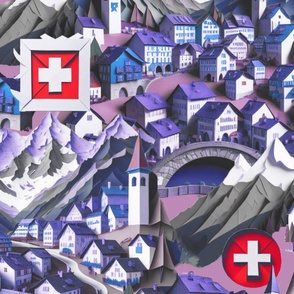 Swiss village folk art paper cut