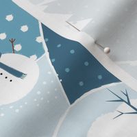 Cute blue and white winter landscape illustration