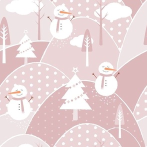 Cute pink winter landscape ilustration