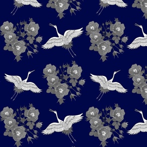Welcoming Wings of Love - greyscale on midnight blue, medium