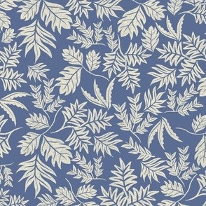 Serene Blue Foliage: Timeless Leaf Pattern in Cream and Blue